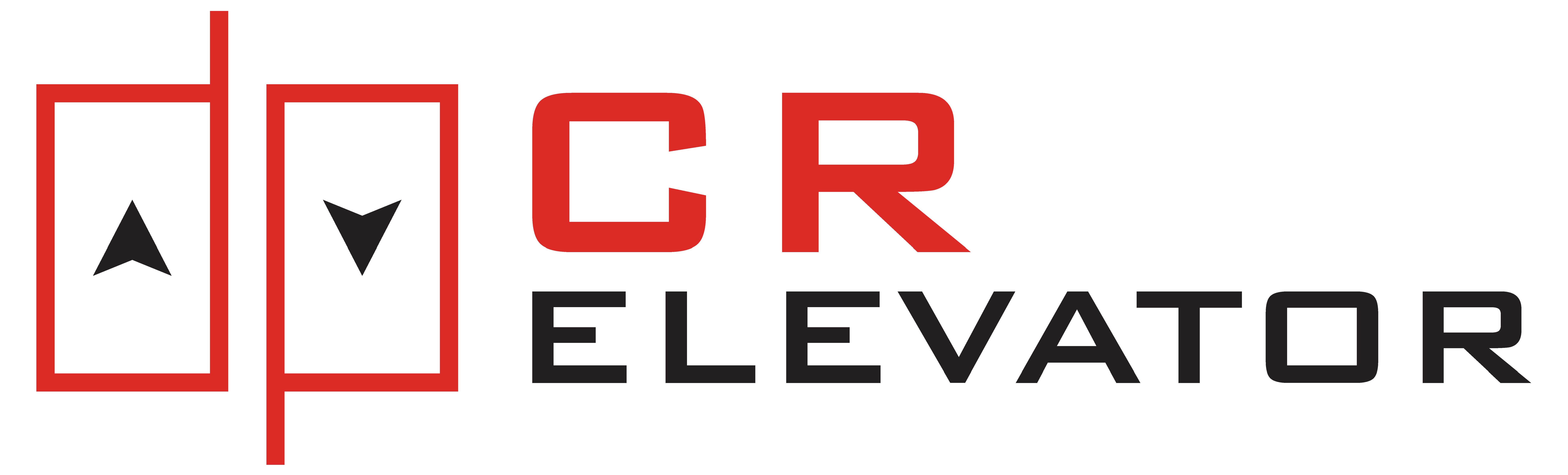 CR Elevator logo with red geometric frames containing black directional arrows, CR text in red, and ELEVATOR text in black, designed for transparent background usage
